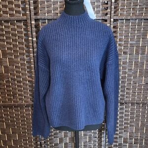 Uniqlo Women's Blue Ribbed Turtleneck Sweater